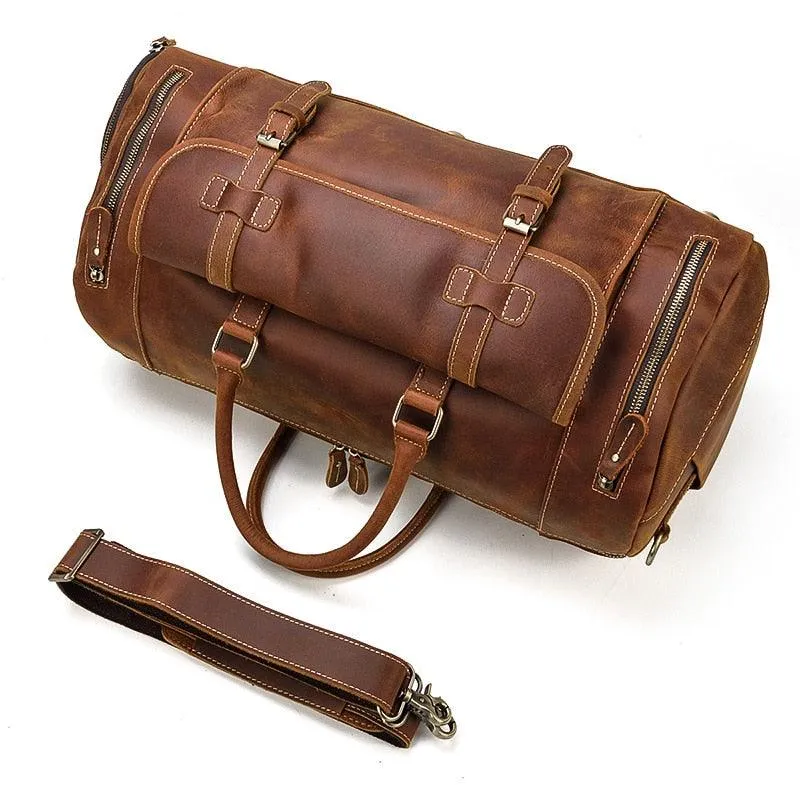 Hot Leather Travel Bag Vintage Leather Duffle Bag With