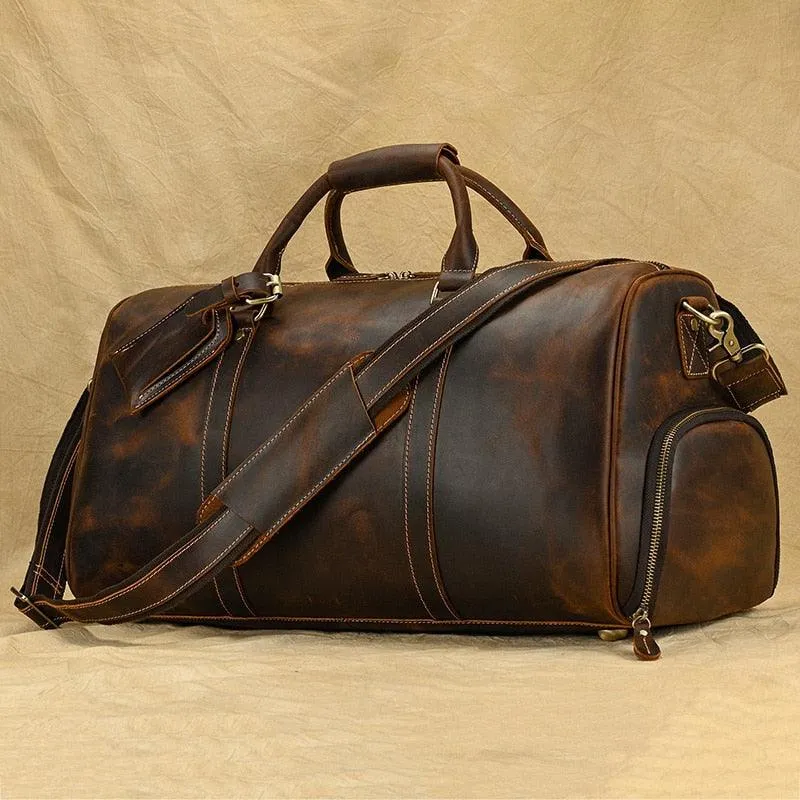 Hot Leather Travel Bag Vintage Leather Duffle Bag With