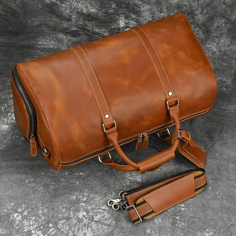 Hot Leather Travel Bag Vintage Leather Duffle Bag With