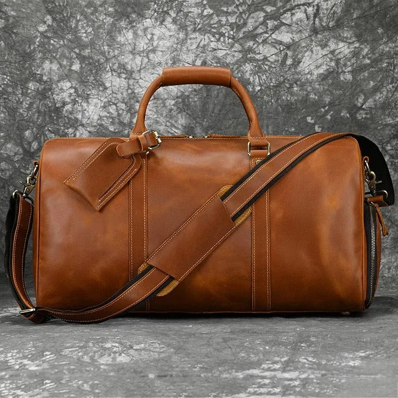 Hot Leather Travel Bag Vintage Leather Duffle Bag With