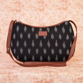 Ikat Striped Black Structured Shoulder Bag