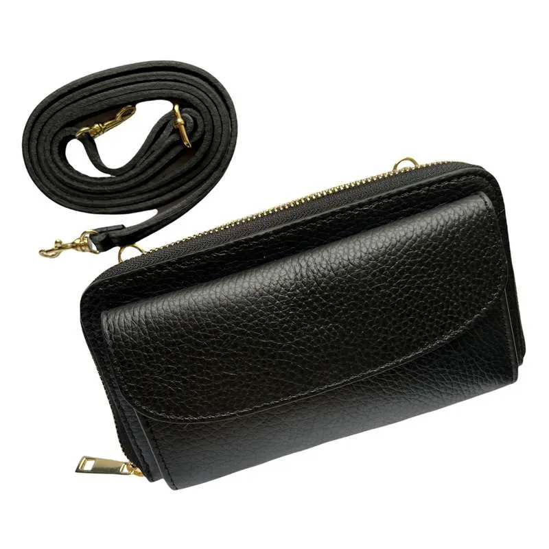 Italian Leather Cross-Body Bag Black