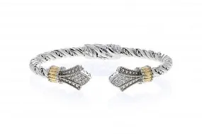 Italian Sterling Silver Bangle Bracelet with 0.29ct diamonds and 14K solid yellow gold accents