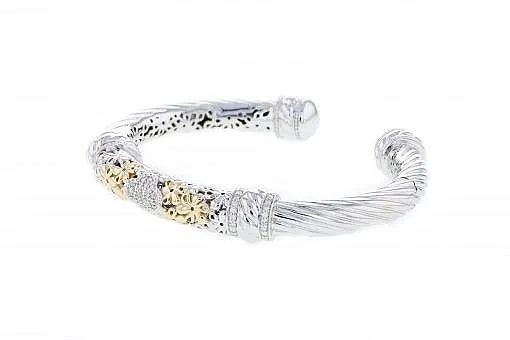 Italian sterling silver hinge bracelet with 0.54ct. diamonds and solid 14K yellow gold accents