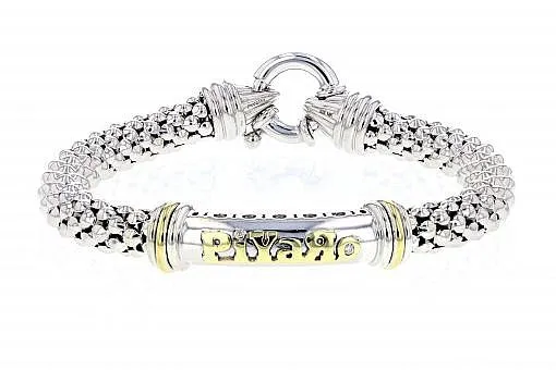 Italian Sterling Silver Logo Bracelet with 0.05ct diamonds and 14K solid yellow gold accents