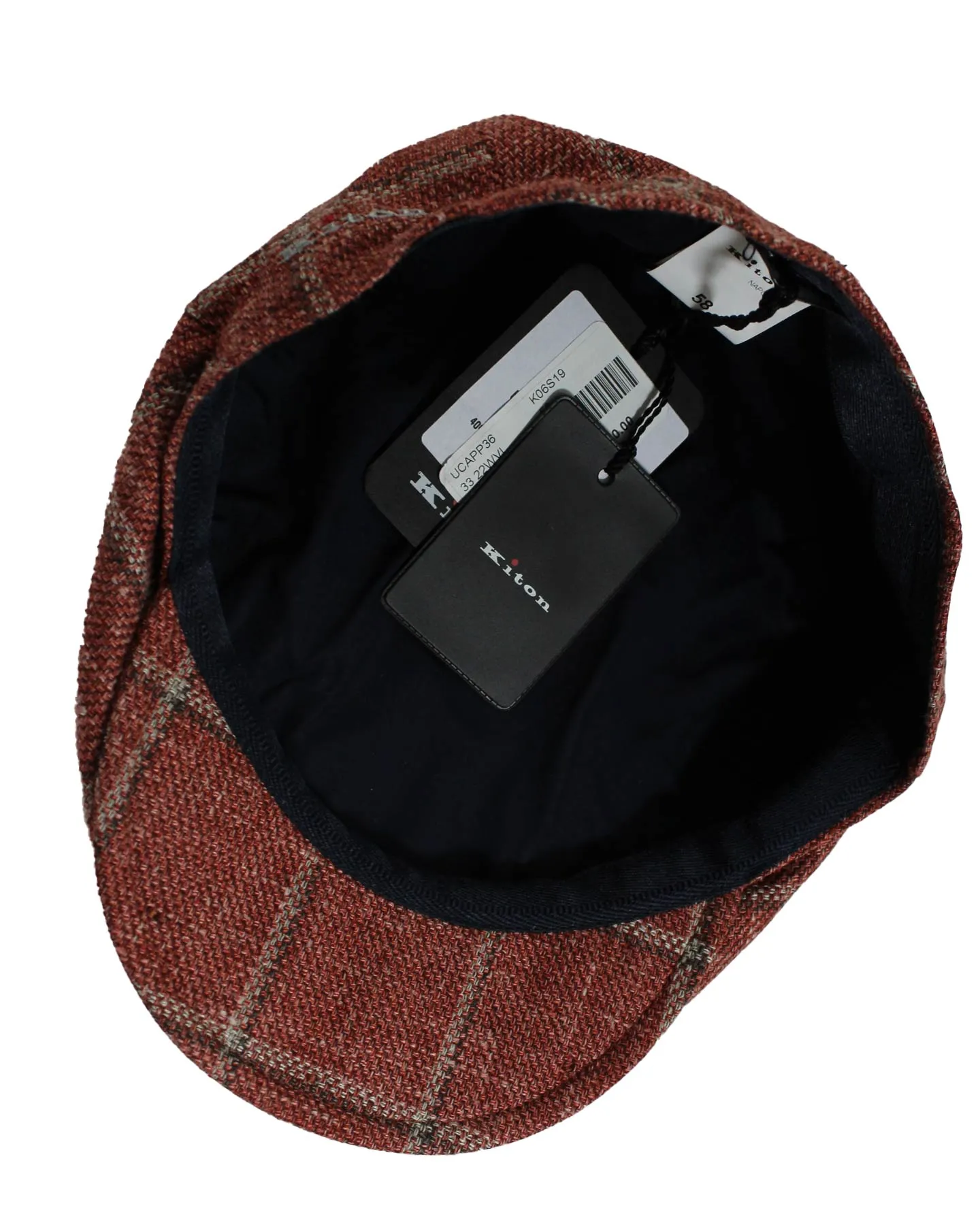 Kiton Flat Cap Brick Red Gray Windowpane - Wool Cashmere Blend