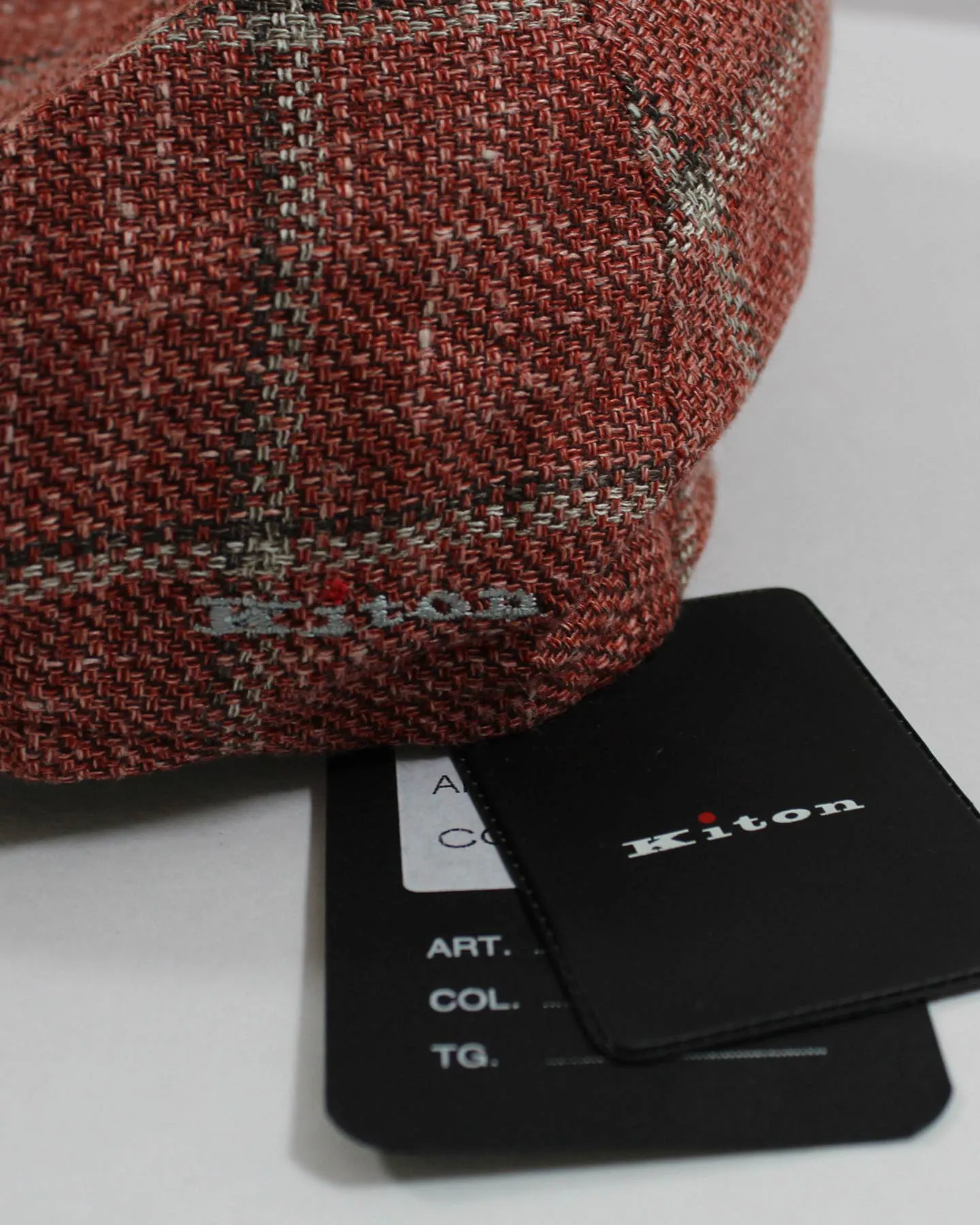 Kiton Flat Cap Brick Red Gray Windowpane - Wool Cashmere Blend