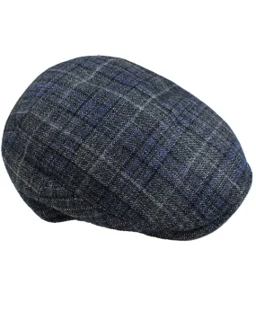 Kiton Flat Cap Cashmere Wool Gray Navy Blue Plaid Form Beret