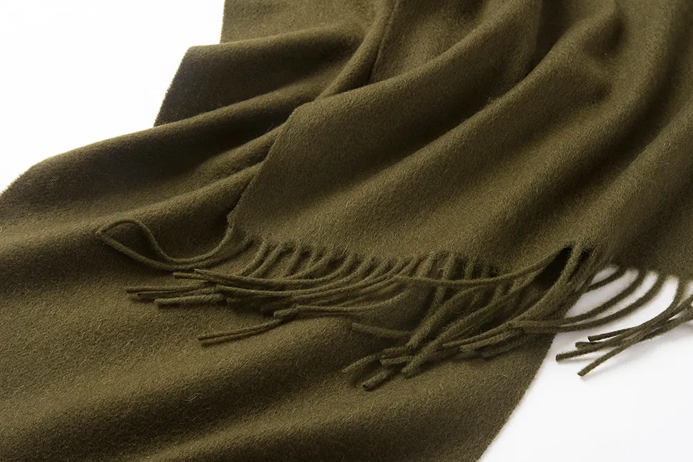 Lambswool Scarf Woven Plain Olive Green