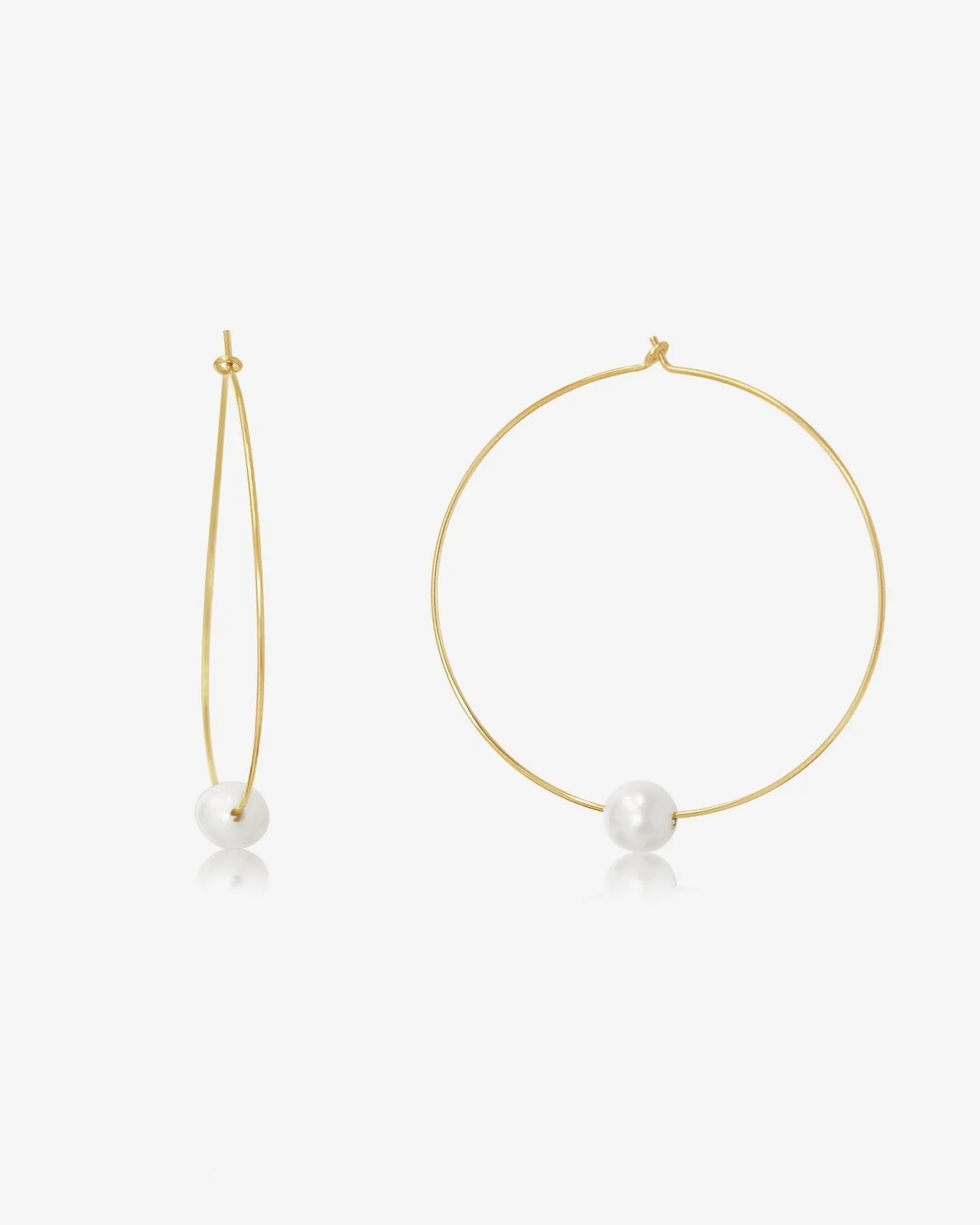 Large Freshwater Pearl Hoop Earrings - 14k Yellow Gold Fill