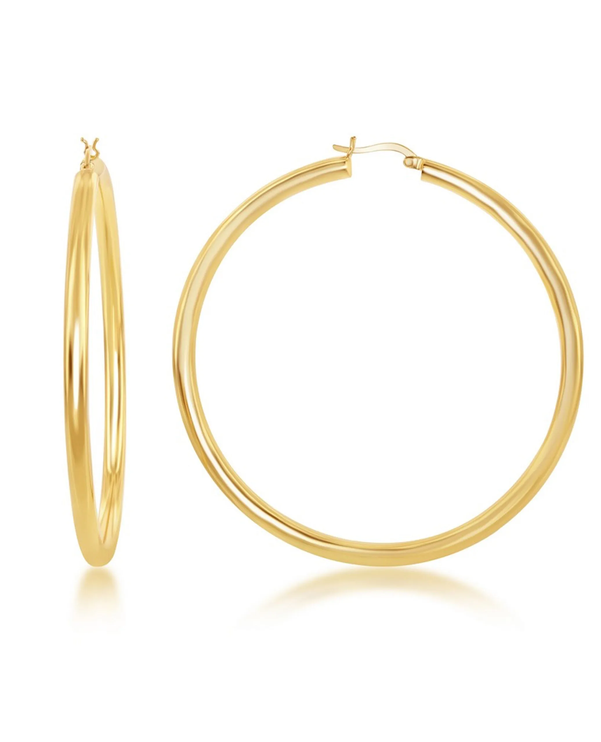 Large Sterling Silver Hoop Earrings with Yellow Gold Plating