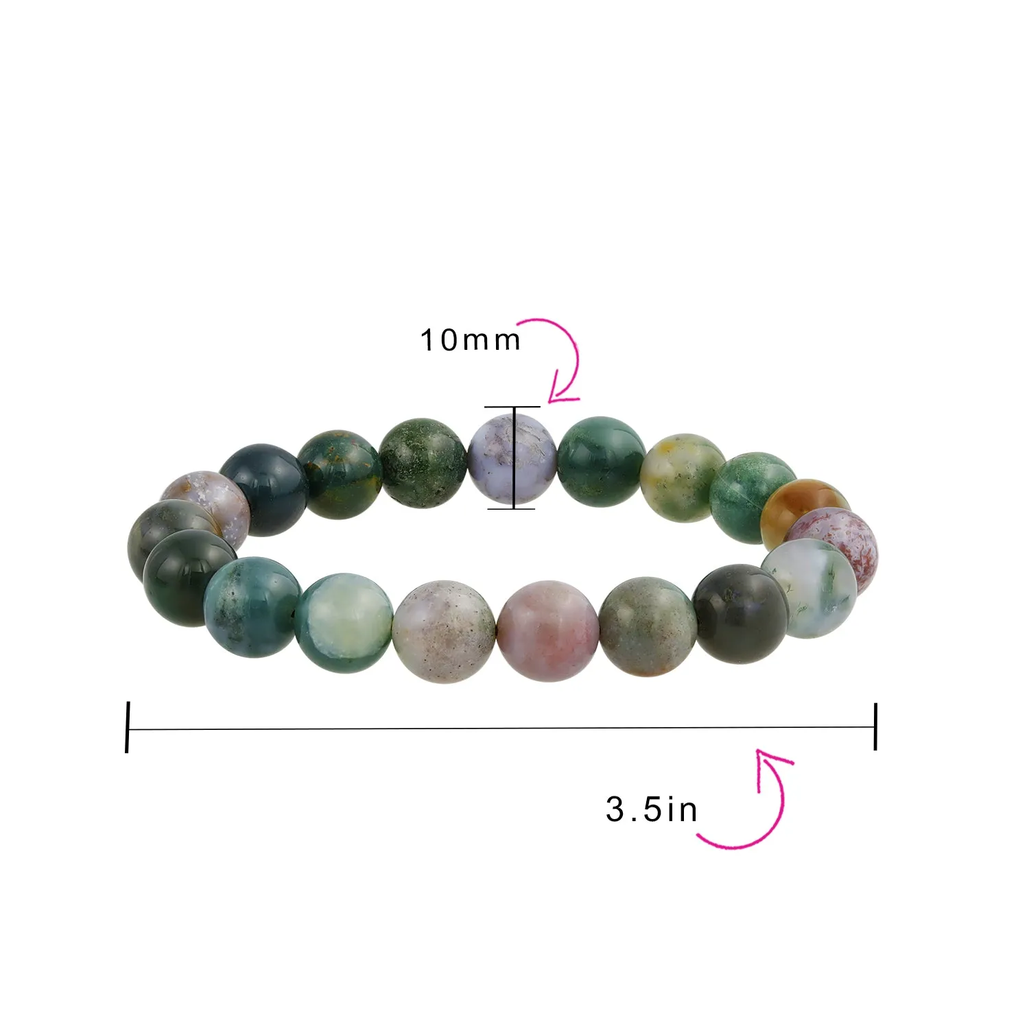 Natural Multi Color 12MM Bead Semi Precious Gemstone Stretch Bracelet for Men