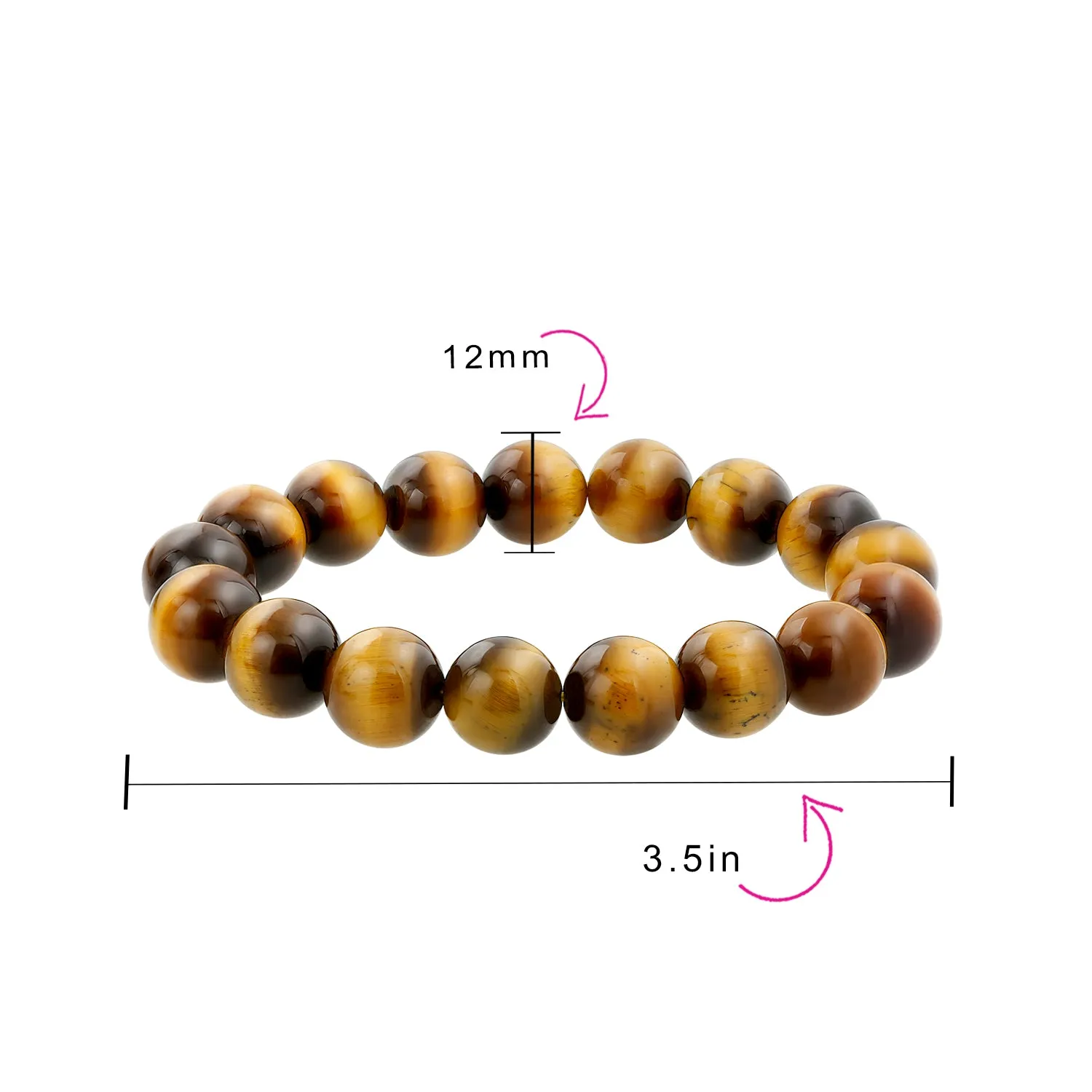 Natural Multi Color 12MM Bead Semi Precious Gemstone Stretch Bracelet for Men