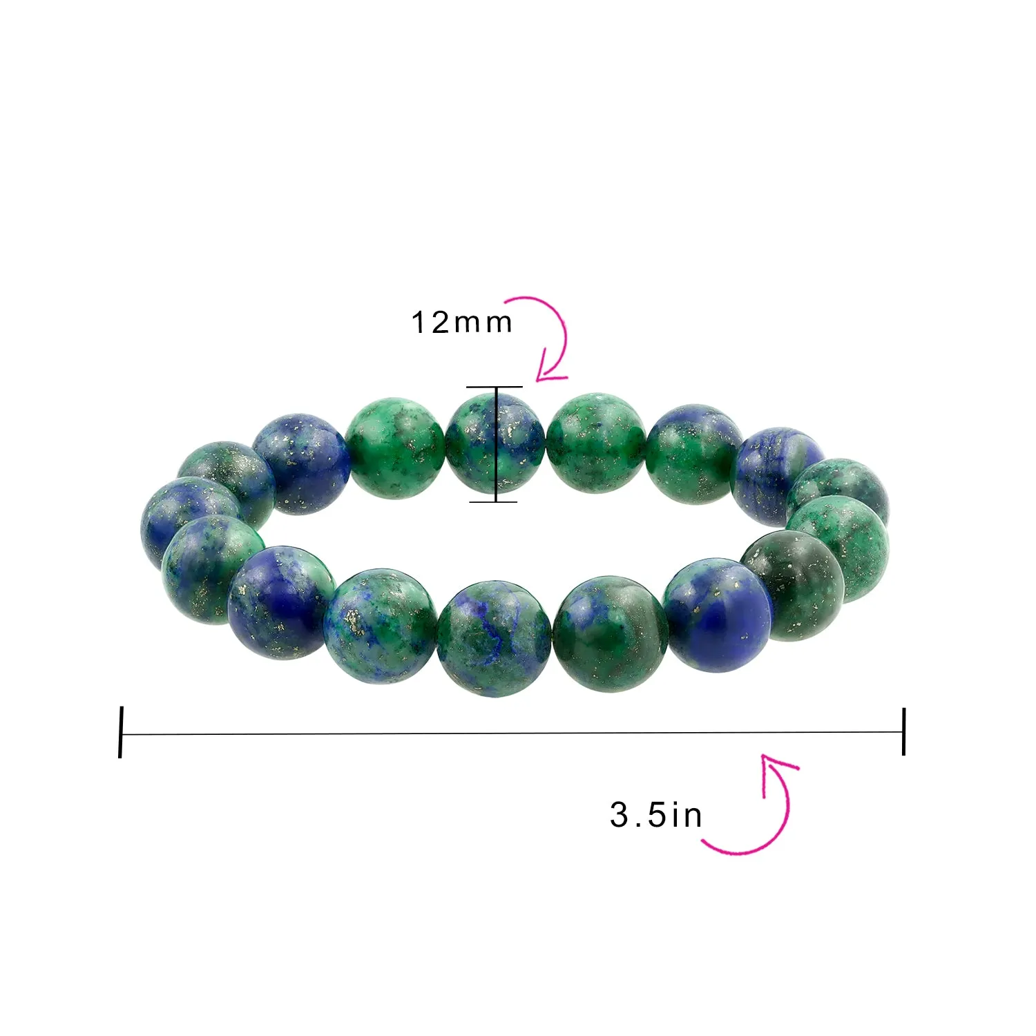 Natural Multi Color 12MM Bead Semi Precious Gemstone Stretch Bracelet for Men