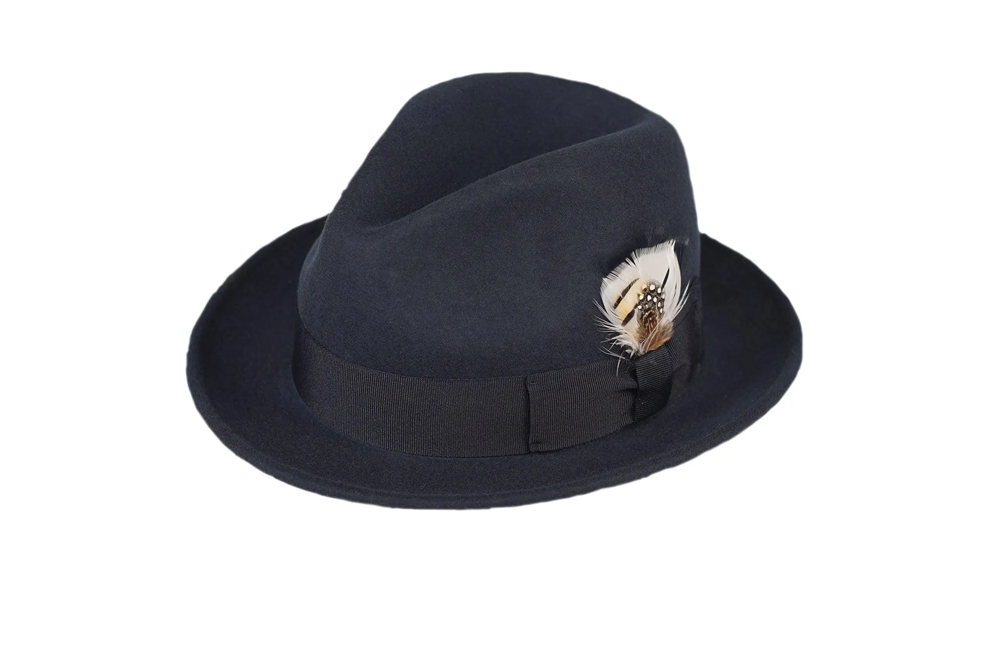 Navy Blue Brooks Trilby 100% Australian Wool Crushable Hat