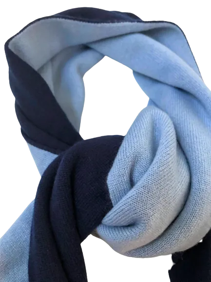 Navy Light Blue Cashmere Knitted Double Face Scarf