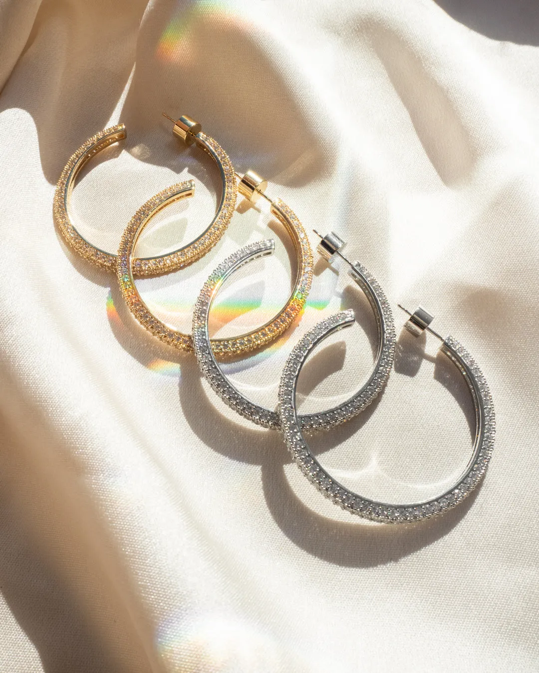 Pave Josephine Hoops- Silver