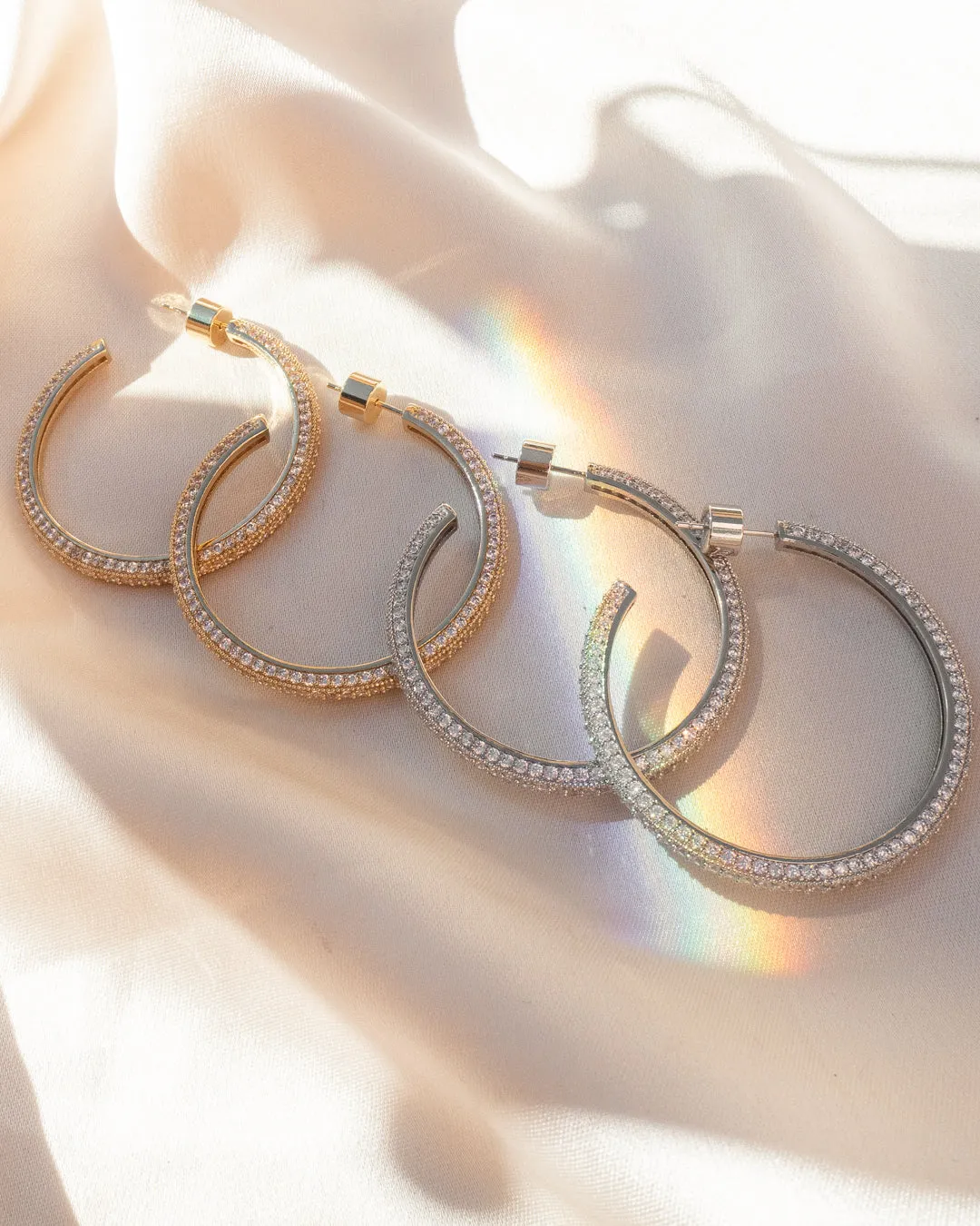 Pave Josephine Hoops- Silver