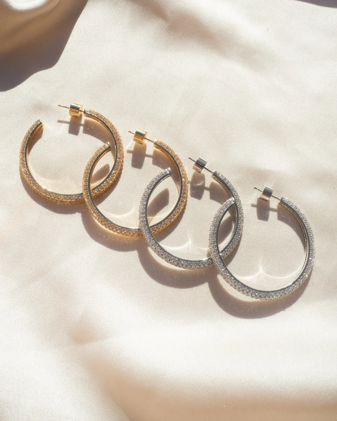 Pave Josephine Hoops- Silver