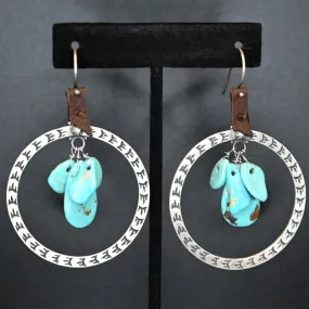 Peyote Bird Large Silver Hoop Earrings with Turq Dangles