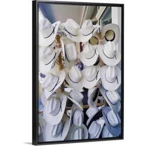 "Cowboy hats hanging in a hat shop, Texas, USA" Black Float Frame Canvas Art