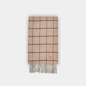 Sand Large Herringbone Check Narrow Width Cashmere Scarf