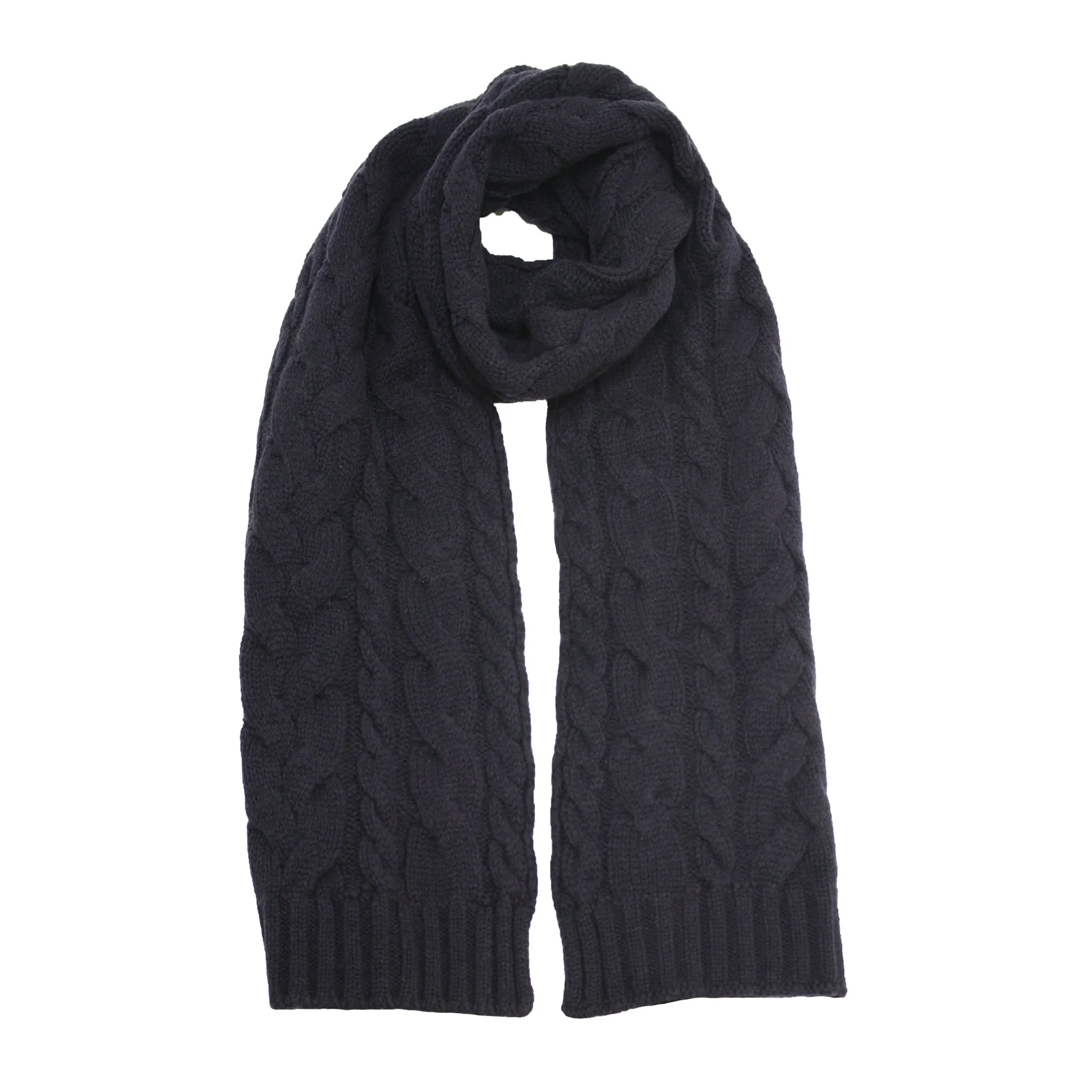 Sherlock Navy Cashmere Double Cable Scarf