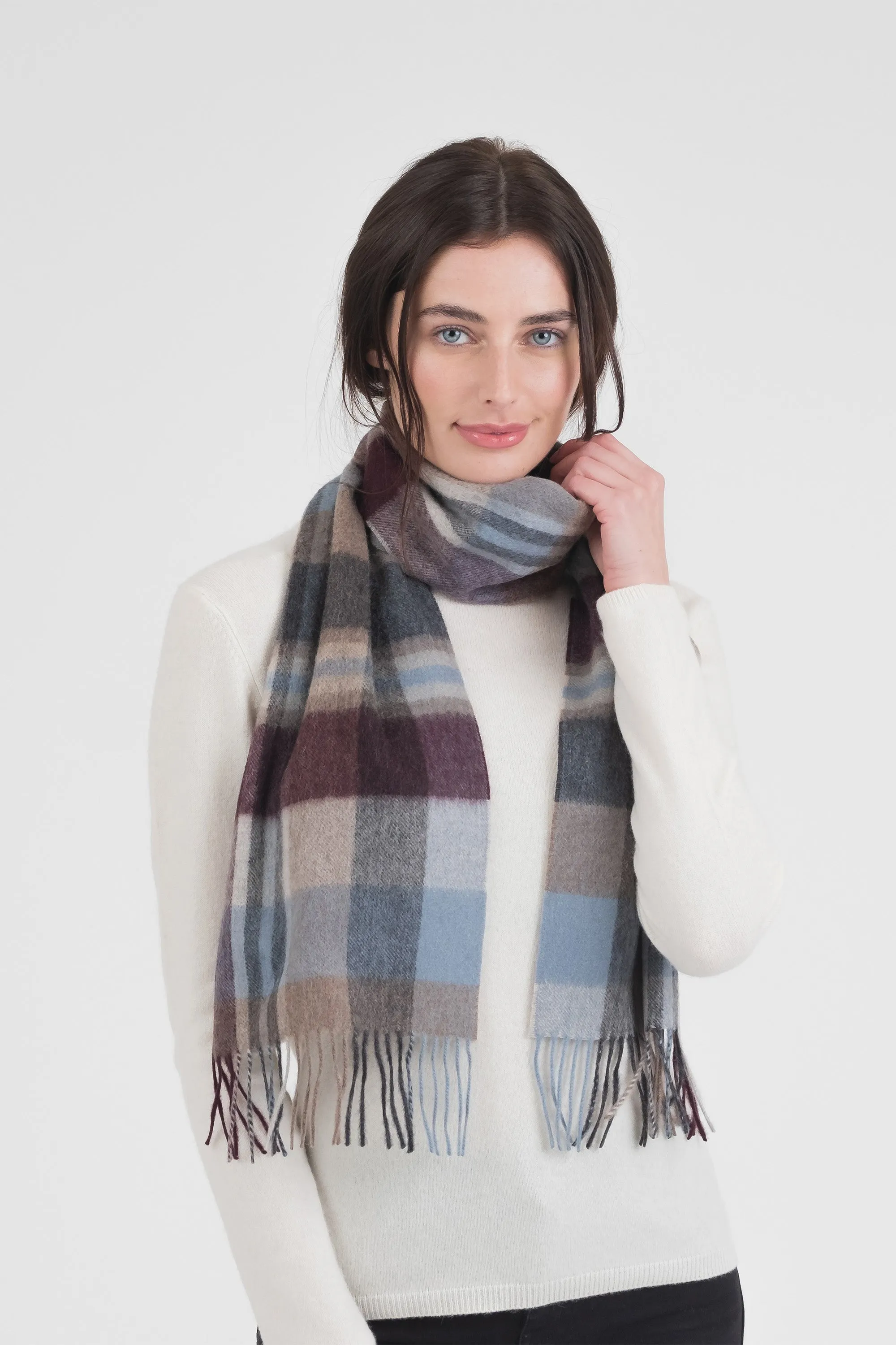 Square Check Cashmere Scarf - Damson