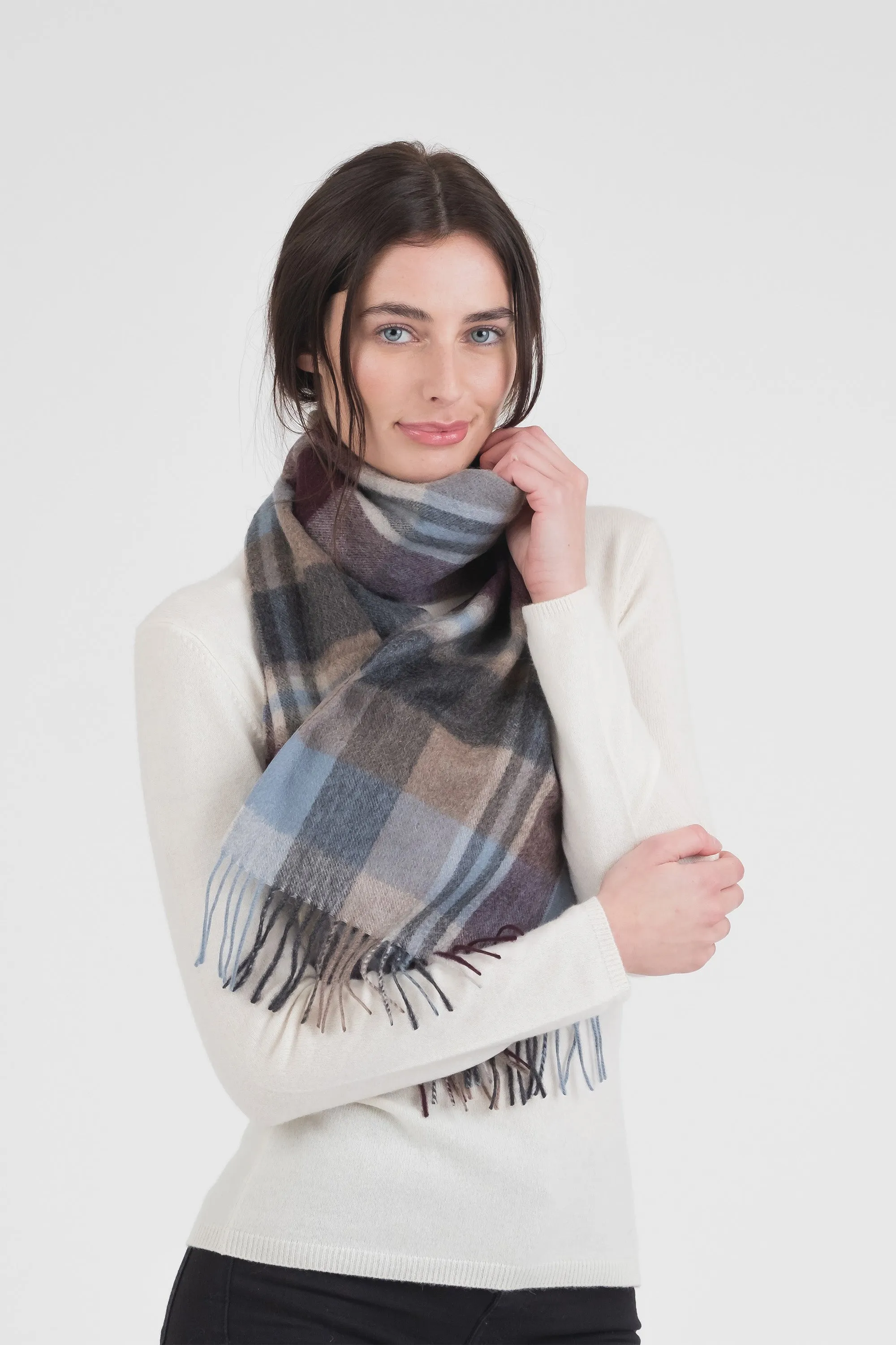 Square Check Cashmere Scarf - Damson