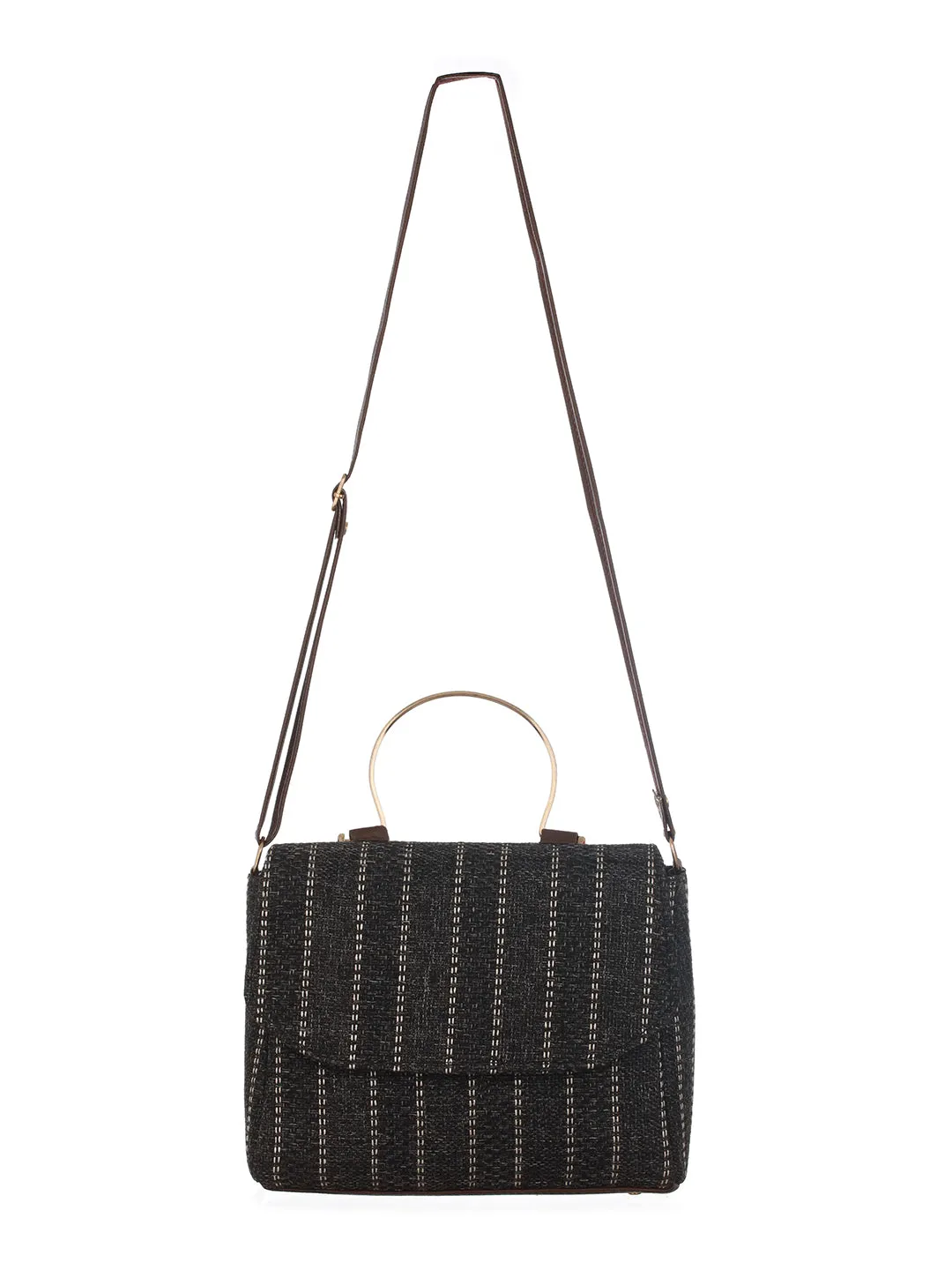 Striped Structured Handheld Bag