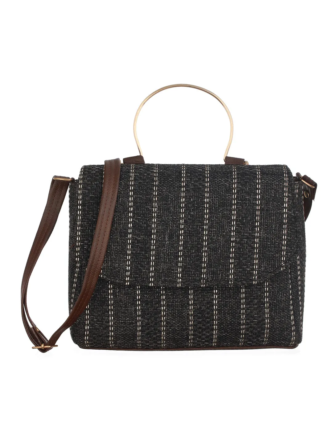 Striped Structured Handheld Bag