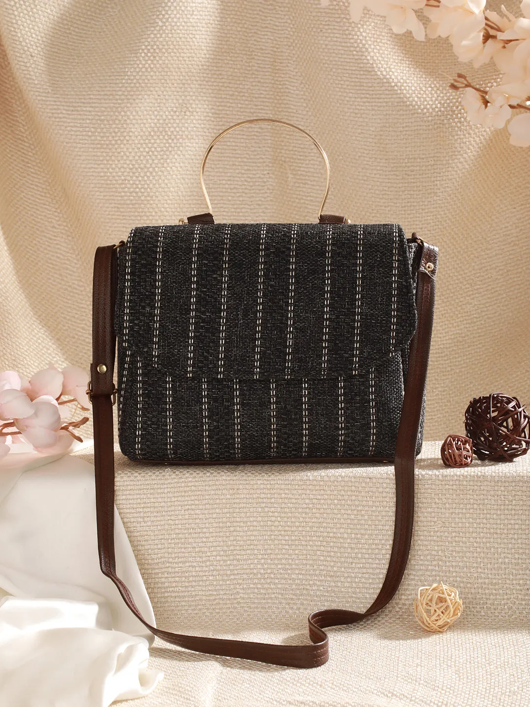 Striped Structured Handheld Bag