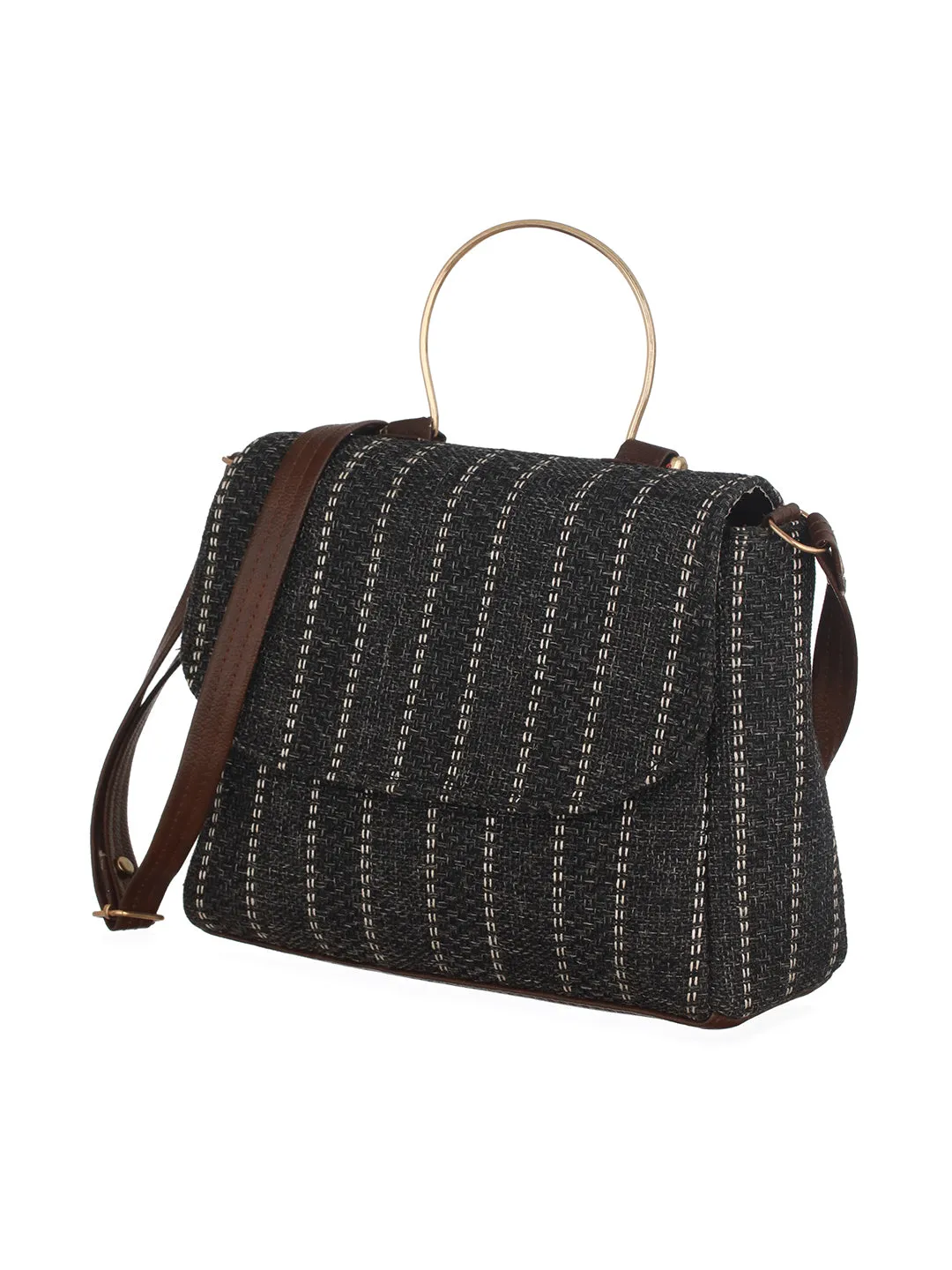 Striped Structured Handheld Bag