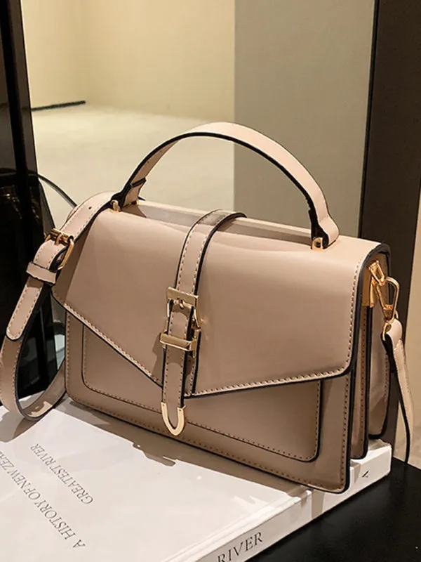 Structured Faux Leather Crossbody Satchel Bag