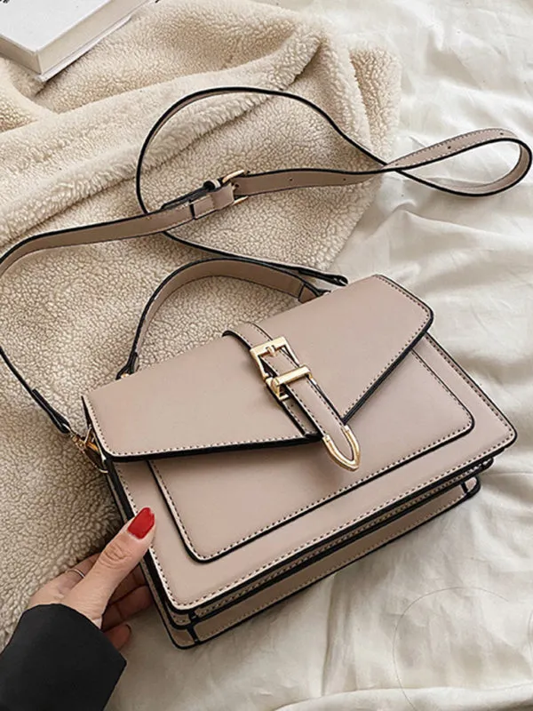 Structured Faux Leather Crossbody Satchel Bag