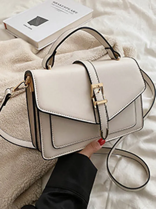 Structured Faux Leather Crossbody Satchel Bag