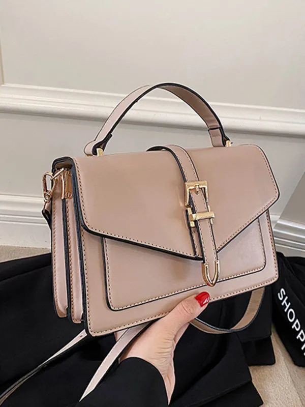 Structured Faux Leather Crossbody Satchel Bag