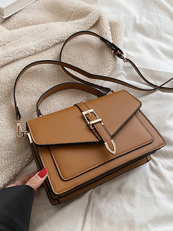 Structured Faux Leather Crossbody Satchel Bag