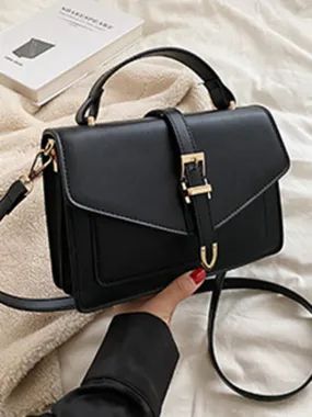 Structured Faux Leather Crossbody Satchel Bag