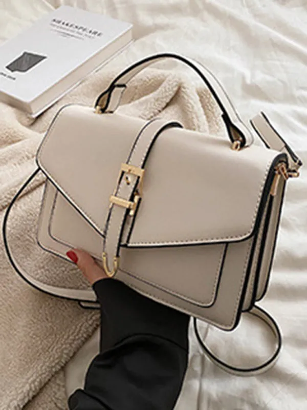 Structured Faux Leather Crossbody Satchel Bag