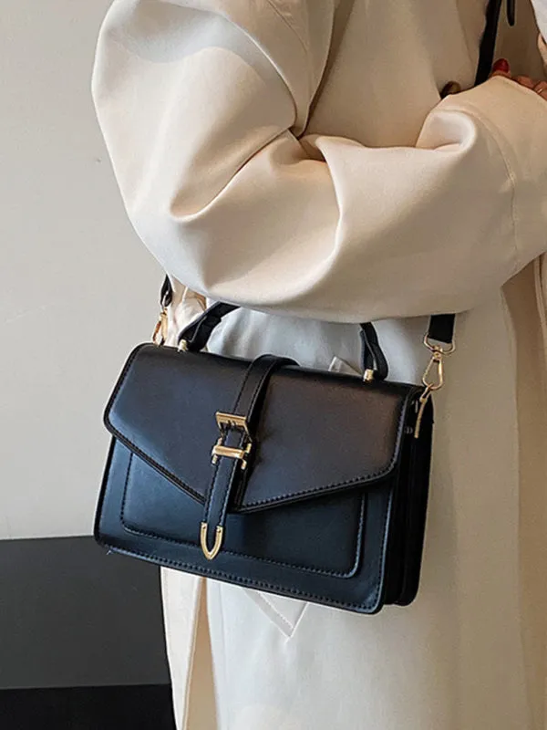 Structured Faux Leather Crossbody Satchel Bag