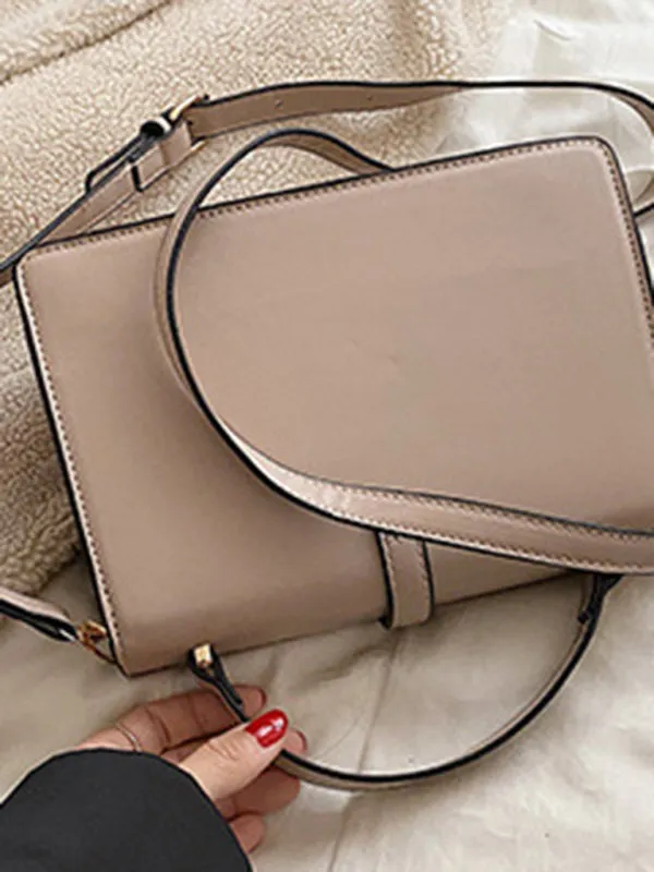 Structured Faux Leather Crossbody Satchel Bag