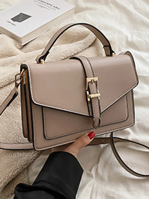 Structured Faux Leather Crossbody Satchel Bag