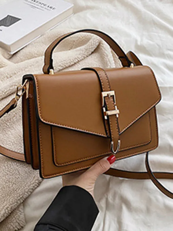 Structured Faux Leather Crossbody Satchel Bag