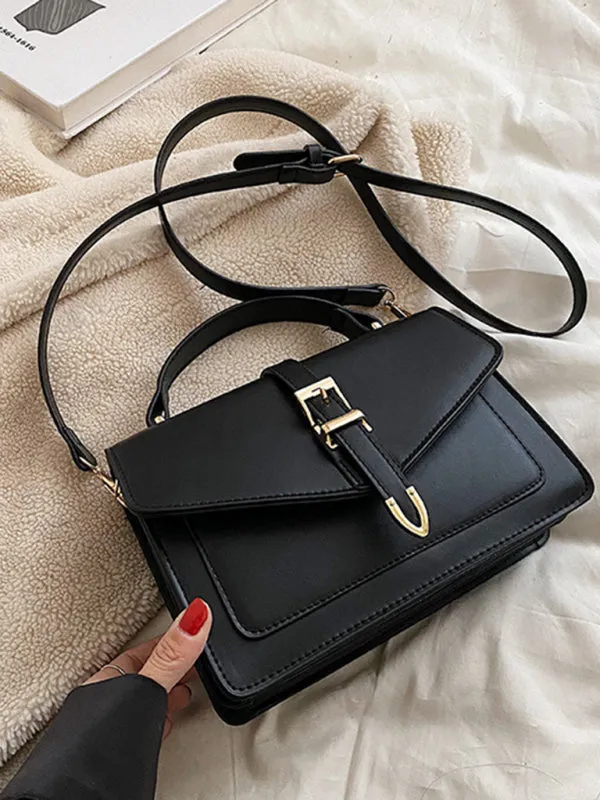 Structured Faux Leather Crossbody Satchel Bag