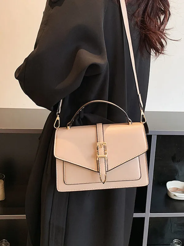 Structured Faux Leather Crossbody Satchel Bag