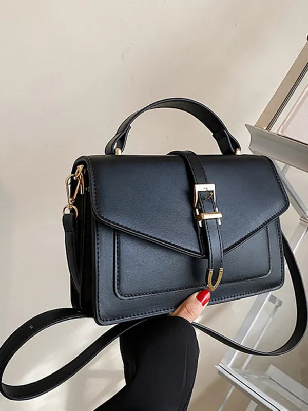 Structured Faux Leather Crossbody Satchel Bag