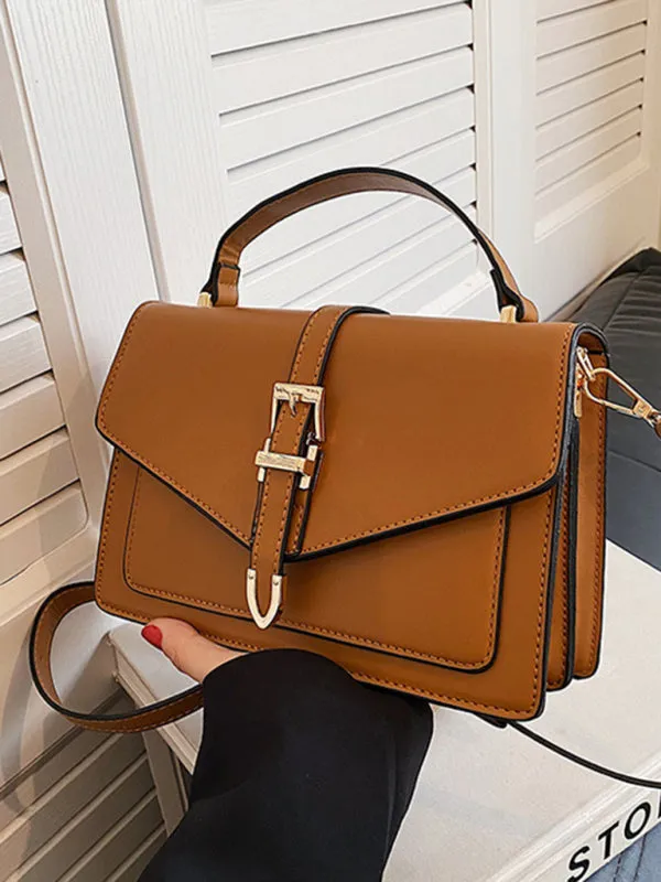 Structured Faux Leather Crossbody Satchel Bag