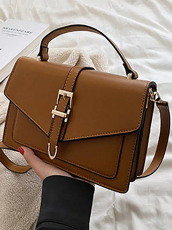 Structured Faux Leather Crossbody Satchel Bag