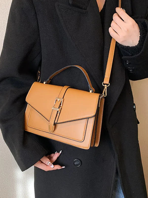 Structured Faux Leather Crossbody Satchel Bag